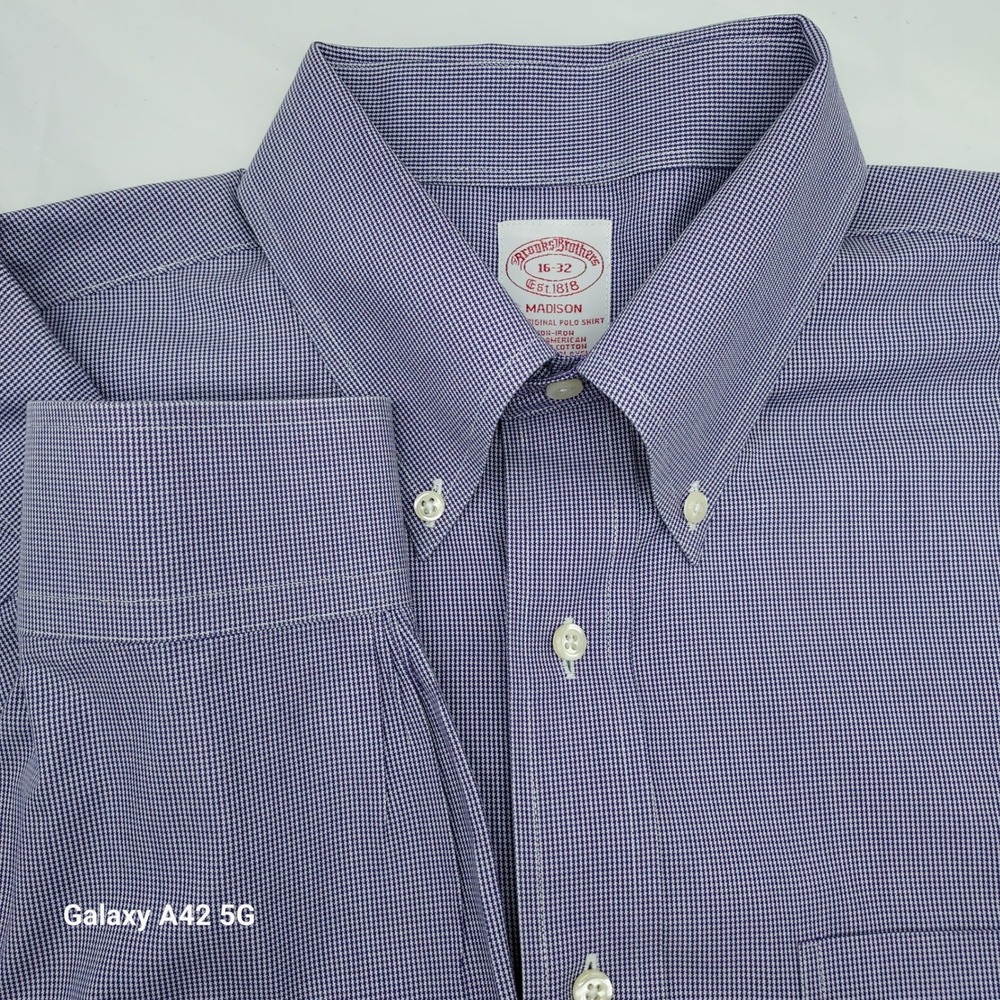 Brooks Brothers Madison Non-Iron Dress Shirt Purple Check Supima Cotton 16- 32